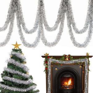 12 m kerstboom lamettaslinger, kerstboomslinger, zilver, lamettaslinger, kerstboom, decoratie lametta, kerstboomdecoratie, slinger (zilver)