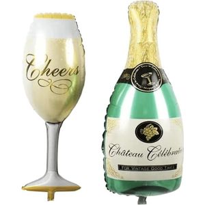Folieballon Chateau Celebration fles met Cheers glas -groot formaat