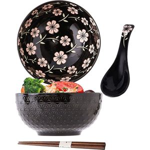 Ramen Bowl, Japanse Bowl Keramiek, Ramen Bowl Set, Ramen Bowl met Lepel Eetstokjes, Japanse Soepkom, Soepkommen, Aziatisch Servies