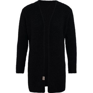 Knit Factory Carry Gebreid Dames Vest - Grof gebreid dames vest - Zwarte cardigan - Damesvest gemaak uit 30% wol en 70% acryl - Zwart - 36/38