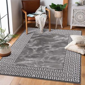 Flycarpets Tiberius Modern Marmer Design Vloerkleed - Antraciet / Grijs - Laagpolig - Loper 80x300 cm