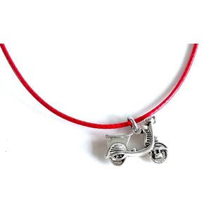 2 Love it Scooter - Ketting - Kinderen - Leer gevlochten - Rood - Zilverkleurig