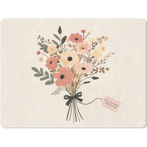 Muismat XXL - Bureau onderlegger - Bureau mat - Bloemen - Quote - Beige - Lint - 80x60 cm - XXL muismat