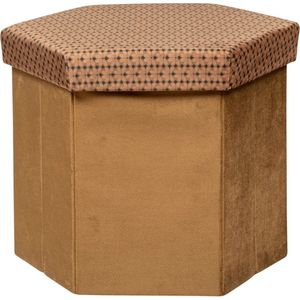 Atmosphera Poef/krukje/hocker Jiling - Opvouwbaar/opslag box 60L - Camel bruin - D40 x H38 cm - MDF/polyester