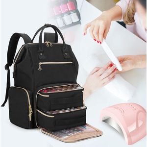 Nagellaktas rugzak - organizer tas voor 56 flessen en nageldroger - opbergtas voor nagellamp en accessoires - zwart nagellak koffer