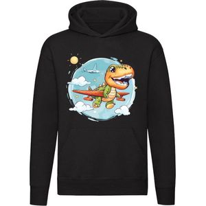 Dinosaurus Vliegtuig Hoodie - dino - plane - schattig - grappig - cadeau - unisex - trui - sweater - capuchon
