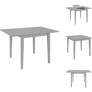 vidaXL Verlengbare Eettafel - Grijs - (80-120) x 80 x 74 cm - Massief rubberwood en MDF-tafelblad - Tafel