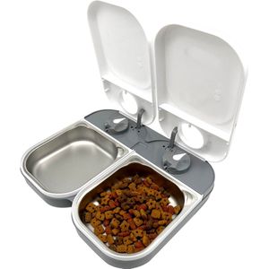 Closer Pets C200 - Automatische voerbak voor huisdieren met 2 maaltijden en roestvrijstalen bakjes - voor katten en kleine honden, voor nat- en droogvoer - wit