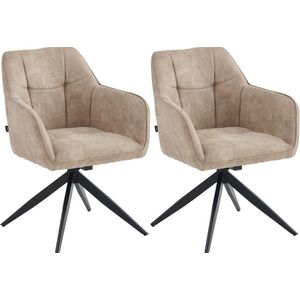 Colenis® - Lungo Eetkamerstoel - Set Van 2 - Beige - Microfiber Stof - Microvezel - Industrieel - 180°