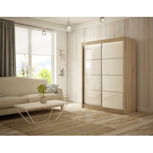 Peak III schuifkast Sonoma eiken + witte lacobel 120 Arton