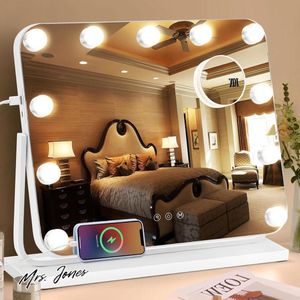 Mrs. Jones Make-upspiegel met Verlichting 197""x 165""Hollywood Verlichte Spiegel Make-up met 10X Vergroting 3 Kleurverlichtingsmodi Smart Touch 360°Rotatie voor Slaapkamer Tafelblad - Make-upspiegel - Verlichte Spiegel .