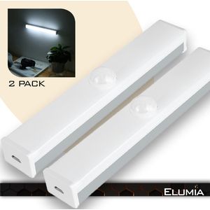 Elumia® LED Lamp met Bewegingssensor 21 cm(Duo pack) - Koel Wit (6000K) - Led Verlichting met 14 LED's - Aluminium - Magnetisch - USB-oplaadbare Accu - Eenvoudige Bevestiging