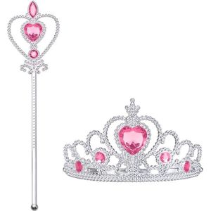 Voor bij je prinsessenjurk meisje - Het Betere Merk - Tiara - Toverstaf - Kroon - Kroon - Verkleedkleding - prinsessen verkleedkleding - Roze