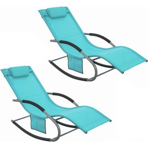 Simpletrade Ligbed Set van 2 - Ligstoel - Ademend ligvlak - Afneembaar kussen - Lichtblauw - 158x62x68 cm