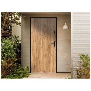 Vente-unique Voordeur van vol staal H207 x L100 cm eikeneffect - Duwt links open - AGUEDA