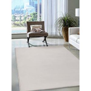 Superzacht Laagpolig Vloerkleed met bontlook Beige-140 x 200 cm