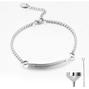 Luxe As Armband - Verstelbaar - 18-28 CM - Met Ashanger - Voor As, Haren of Parfum - Assieraad - Gedenksieraad - Urn - Incl. As vuller en Opbergzakje - Diamond Silver