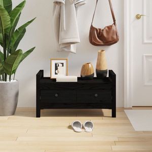 vidaXL Halbankje - 80x40x43 cm - Massief Grenenhout - Zwart Halbank - Gangbank - Houten Bank - Zwarte Bank - Opbergbank