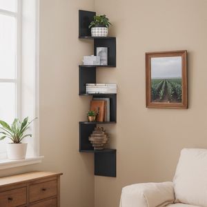 Hoekplank, wandplank 5 niveaus, zwevende plank voor boeken
