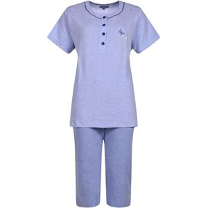 Dames Pyjama - Katoen - Zomer - 3/4 broek - Blauw Gestreept - Maat S