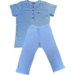 Dames Pyjama - Katoen - Zomer - 3/4 broek - Blauw Gestreept - Maat M