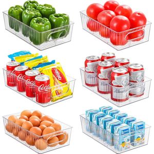 Koelkastorganizer, set van 6 (6 groot), BPA-vrij, keukenopslag en -organisatie, koelkastorganizer-organisatorsysteem voor keuken, bijkeuken, kasten, vriezer, fruit, kantoor, badkamer