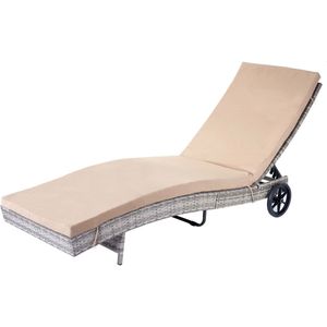 Ligstoel MCW-D80, tuinligstoel Relax ligstoel, poly rotan ~ grijs, beige kussens