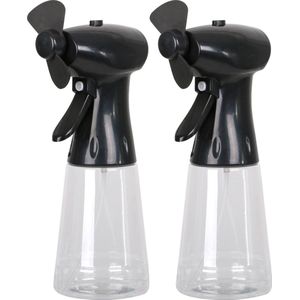 Urban Living Draagbare ventilator/waterverstuiver - 2x - zwart - 350 ml