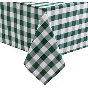 Geruit vierkant polyester tafelkleed, vlekbestendig, waterafstotend en kreukvrij, wasbaar tafelkleed voor eetkamer, feest, tuin, 130 x 220 cm, groen en wit