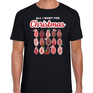 All I want for Christmas pussy / vaginas fout Kerst t-shirt - zwart - heren - Kerst t-shirt / Kerst outfit XXL