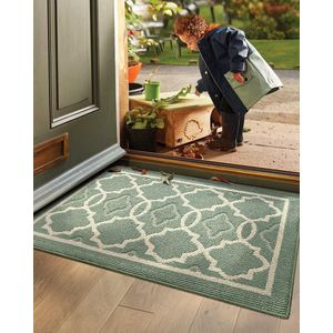 Deurmat binnen 50 x 90 cm, wasbaar, vuilvangmat, antislip, voetmat, binnen, waterabsorberende voetmatten, huisdeur, entreetapijt, huisdeurmat, deurmat, groen