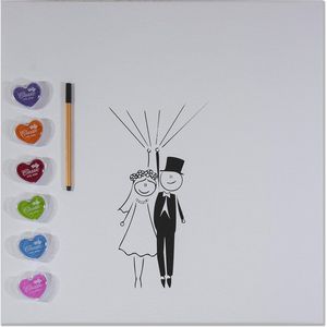 DIY Vingerafdrukken Canvas Gastenboek voor Bruiloft, Jubileum, Verjaardag - 50x50cm Stempelkussen en Pen Inbegrepen