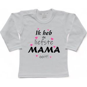T-shirt Kinderen ""Ik heb de liefste mama ooit!"" Moederdag | lange mouw | Wit/roze/zwart | maat 62