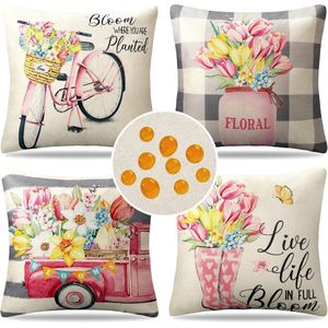 Goodivery ® Kussenhoes 40 x 40 cm, decoratieve bankkussens, zomer, waterdicht, sierkussen, lente, bloemen, kussenslopen, linnen, kussenhoes voor outdoor, balkon, terras, patio, tuin, boerderij, set van 4