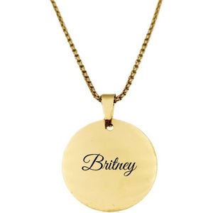 Ketting RVS Met Naam Gravering - Britney - Goud - Rond