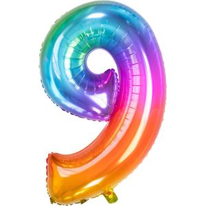 Folat - Folieballon Cijfer 9 Yummy Gummy Rainbow - 86 cm