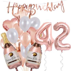 42 Jaar Verjaardag Cijferballon 42 - Feestpakket Snoes Ballonnen Pop The Bottles - Rose White Versiering