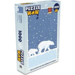Puzzel Een illustratie van twee ijsberen in de sneeuw - Legpuzzel - Puzzel 1000 stukjes volwassenen - Kerst - Cadeau - Kerstcadeau voor mannen, vrouwen en kinderen