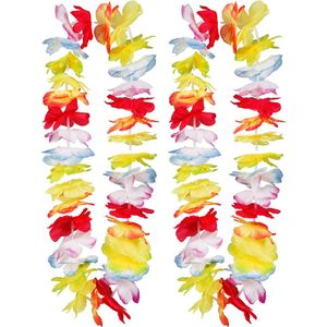 Toppers - Boland Hawaii krans/slinger - 2x - Tropische/zomerse kleuren mix - Bloemen hals slingers