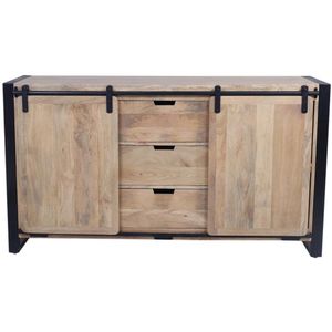 Vente-unique - Buffetkast - Naturel en Zwart - Mangohout en Metaal - HARLEM II