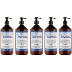 Bodylotion White Lotus 1 Liter - met gratis pompje - set van 5 stuks - Voordeelverpakking