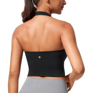 Allecto Plus - Halter top sport bh met lange lijn - Gewatteerde yoga & workout top met ingebouwde pads