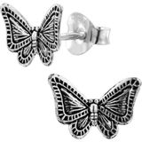Oorbellen zilver | Oorstekers | Zilveren oorstekers, bewerkte vlinder