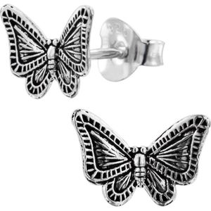 Oorbellen zilver | Oorstekers | Zilveren oorstekers, bewerkte vlinder