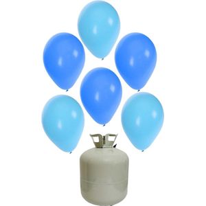 20x Helium ballonnen 27 cm blauw/licht blauw + helium tank/cilinder - Jongetje geboorte versiering - Babyshower