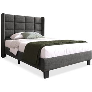 Merax Gestoffeerd Bed met Gevoerd Hoofdbord 90x200 cm - Modern Eenpersoonsbed - Grijs