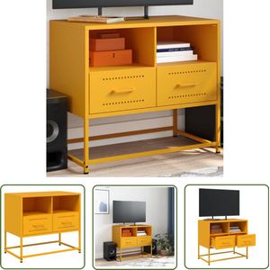The Living Store Tv-meubel 68x39x60,5 cm staal mosterdgeel - Tv-meubel - Industriele Design - Robuust - Staal - Mosterdgeel
