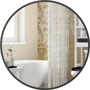 SONGMICS Wandspiegel, spiegel rond, Ø 40,7 cm badkamerspiegel, metalen frame, eenvoudige montage, modern, voor badkamer, woonkamer, slaapkamer, hal, entree, inktzwart