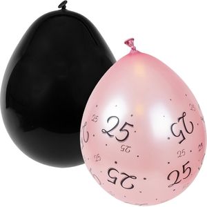 Ballonnen | 25 Jaar | 8 stuks | Zwart - Roze