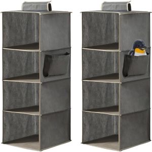 Set van 2 hangplankengarderobe, hangende kastorganizer, stoffen hangende opbergkast met metalen haken, opvouwbare hangende organizer voor kluisje, camping, badkamer, kinderkamer - grijs